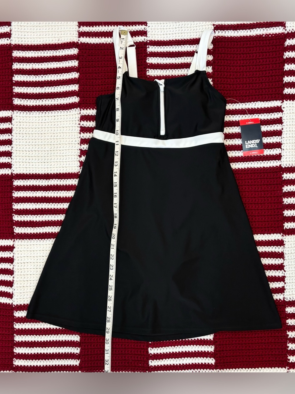 NWT Lands' End Women Zipper Front Swim Dress, Sz XS, Black with White Trim - Picture 3 of 16